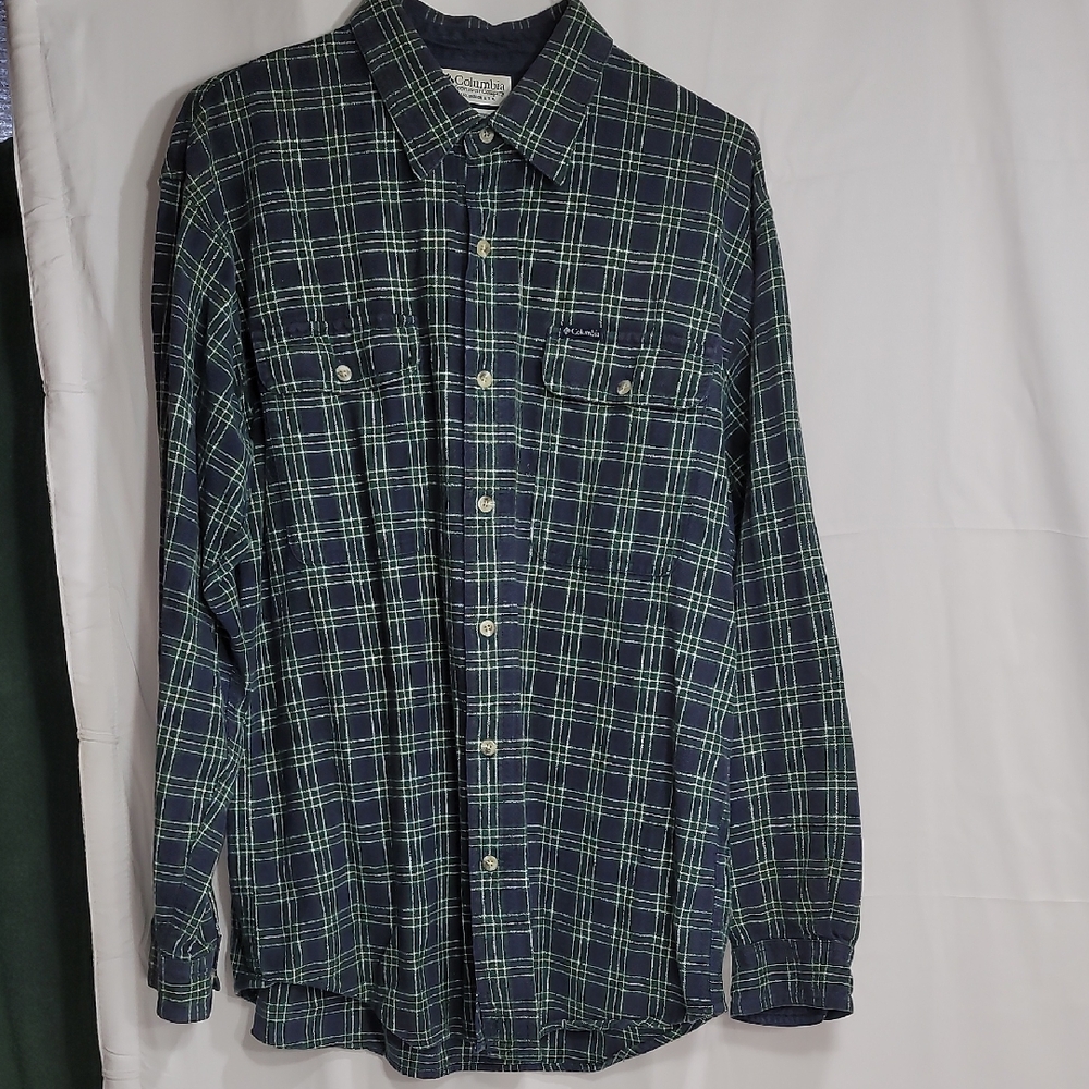 Columbia Blue and Green Casual Button Down Shirt